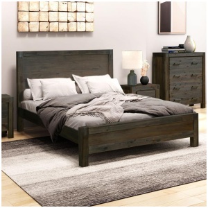 Bed Frame Double Size in Solid Wood Veneered Acacia Bedroom Timber Slat in Chocolate