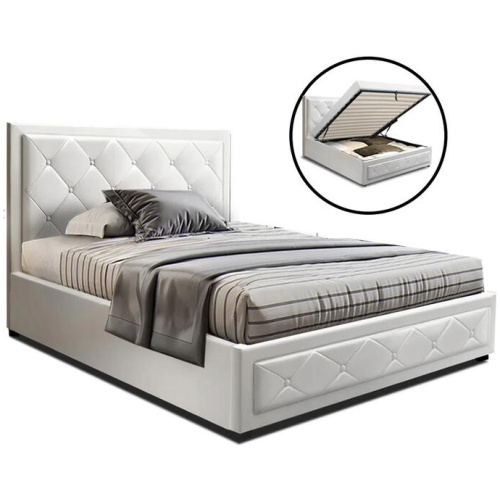 Bed Frame King Single Size Gas Lift White TIYO