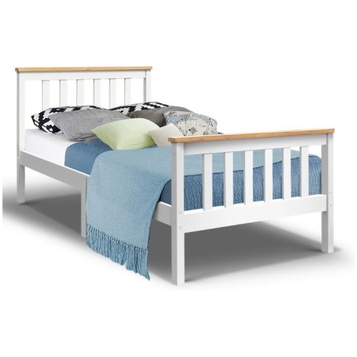 Bed Frame Single Size Wooden White PONY