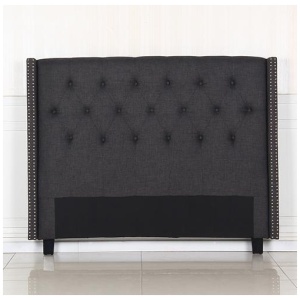 Bed Head Queen Charcoal Headboard Upholstery Fabric Studded Buttons
