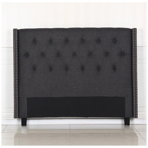 Bed Head Queen Charcoal Headboard Upholstery Fabric Studded Buttons