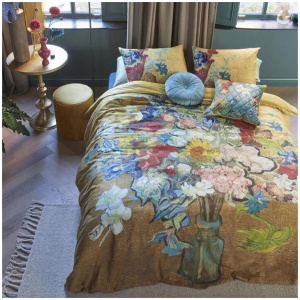 Bedding House Van Gogh Bouquet d'Anniversaire Gold Cotton Sateen Quilt Cover Set Queen
