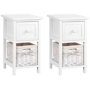 Bedside Table 1 Drawer with Basket Rustic White X2