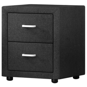 Bedside Table 2 Drawers Fabric - CADEN Charcoal
