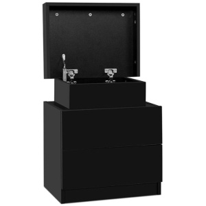 Bedside Table 2 Drawers Lift-up Storage - COLEY Black