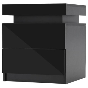 Bedside Table 2 Drawers RGB LED Bedroom Cabinet Nightstand Gloss AURORA BLACK