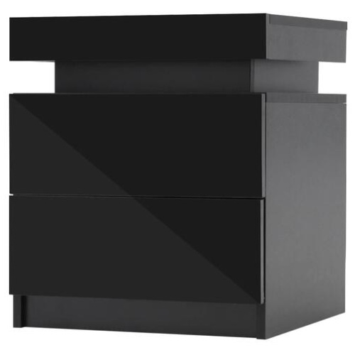 Bedside Table 2 Drawers RGB LED Bedroom Cabinet Nightstand Gloss AURORA BLACK