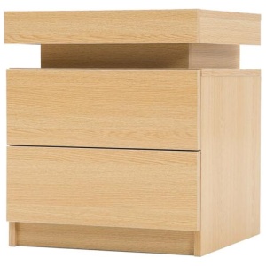 Bedside Table 2 Drawers RGB LED Bedroom Cabinet Nightstand Gloss AURORA OAK