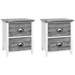 Bedside Table 2 Drawers Vintage X2 - THYME Grey