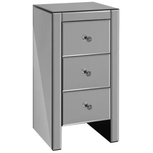 Bedside Table 3 Drawers Mirrored Glass - QUENN Grey