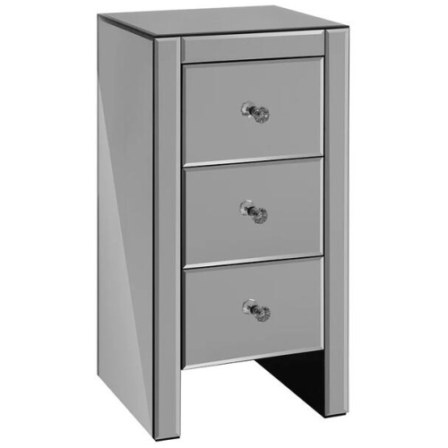 Bedside Table 3 Drawers Mirrored Glass - QUENN Grey