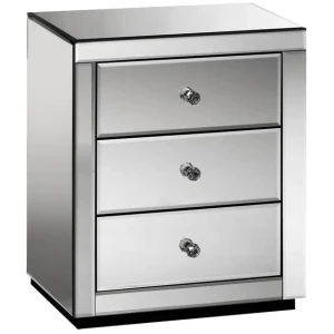 Bedside Table 3 Drawers Mirrored - PRESIA Grey