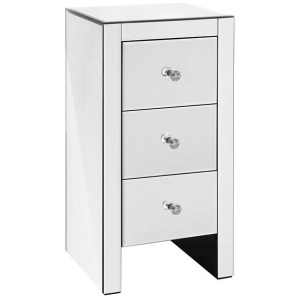 Bedside Table 3 Drawers Mirrored - QUENN Silver