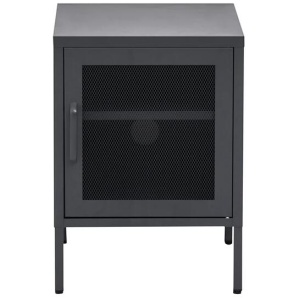 Bedside Table Mesh Door Cabinet - Black