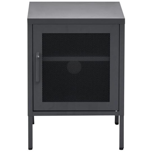 Bedside Table Mesh Door Cabinet - Black