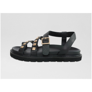 Belle & Bloom Chunky Stud Sandal B2 Black Leather Black Sandals Womens Shoes Casual Sandals Flat Sandals