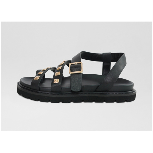 Belle & Bloom Chunky Stud Sandal B2 Black Leather Black Sandals Womens Shoes Casual Sandals Flat Sandals