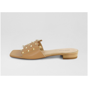 Belle & Bloom Pyramid Stud Slide B2 Tan Leather Tan Sandals Womens Shoes Dress Sandals Flat Sandals