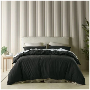 Bianca Acacia Charcoal Vintage Washed Cotton Quilt Cover Set King