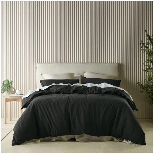 Bianca Acacia Charcoal Vintage Washed Cotton Quilt Cover Set King