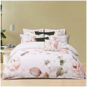 Bianca Layla White Floral Printed Cotton Sateen Quilt Cover Set King