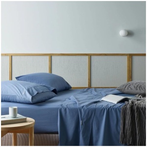 Bianca Natural Sleep Recycled Cotton and Bamboo Sheet Set Blue Split King