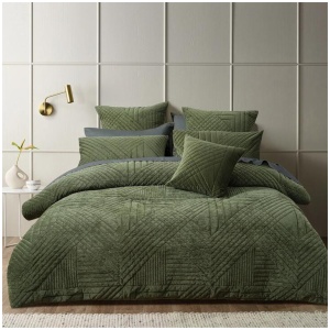Bianca Navarro Olive Soft Velvet Geometric Quilt Cover Set Queen