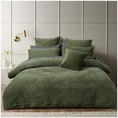 Bianca Navarro Olive Soft Velvet Geometric Quilt Cover Set Queen