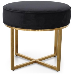 Bianka Black Velvet Ottoman - Brushed Gold Base by Interior Secrets - AfterPay Available