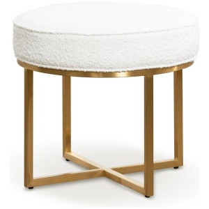 Bianka Daisy White Boucle Ottoman - Brushed Gold Base by Interior Secrets - AfterPay Available