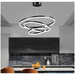 Black 3 Rings Minimalist LED Pendant Light Adjustable Circular Chandelier