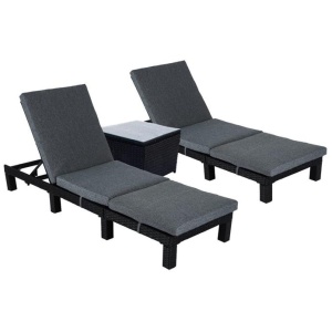 Black Rattan Sunlounge Set with Joining Coffee Table