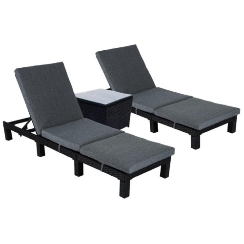 Black Rattan Sunlounge Set with Joining Coffee Table