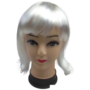 Bob Wig Costume Short Straight Fringe Cosplay Party Full Hair Womens Fancy Dress - White