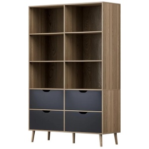 Bookshelf with 4 Drawers - MITZI Oak and Blue