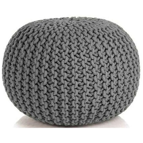 Braided Ottoman Pouffe Footstool Hand Knitted (Grey)