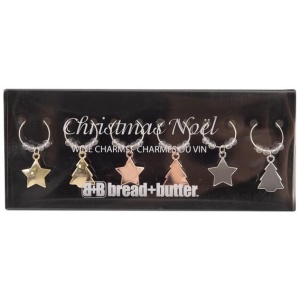 Bread and Butter (3) Star and (3) Tree Wine Glass Charms - 6 Pack