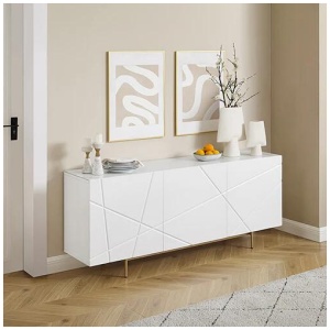 Buffet Sideboard Colour Ceramic Top MDF in Glossy White Gold Colour