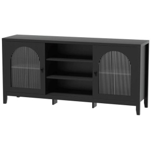 Buffet Sideboard Shelves Double Doors - Black