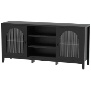 Buffet Sideboard Shelves Double Doors - Black
