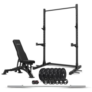 CORTEX SR3 Squat Rack with 100kg Olympic Bumper Weight, Bar and Bench Set