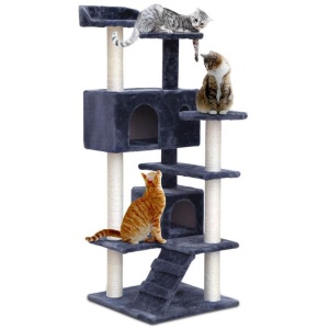Cat Tree 134cm Tower Scratching Post Scratcher Wood Condo House Bed Grey