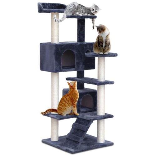 Cat Tree 134cm Tower Scratching Post Scratcher Wood Condo House Bed Grey