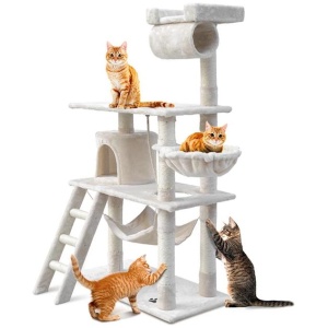 Cat Tree 141cm Tower Scratching Post Scratcher Condo Wood House Bed Beige