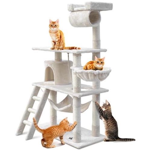 Cat Tree 141cm Tower Scratching Post Scratcher Condo Wood House Bed Beige