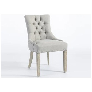 Coaster 2X Dining Chair Light Grey Linen White Wash Legs