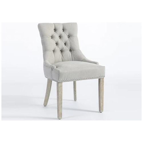 Coaster 2X Dining Chair Light Grey Linen White Wash Legs