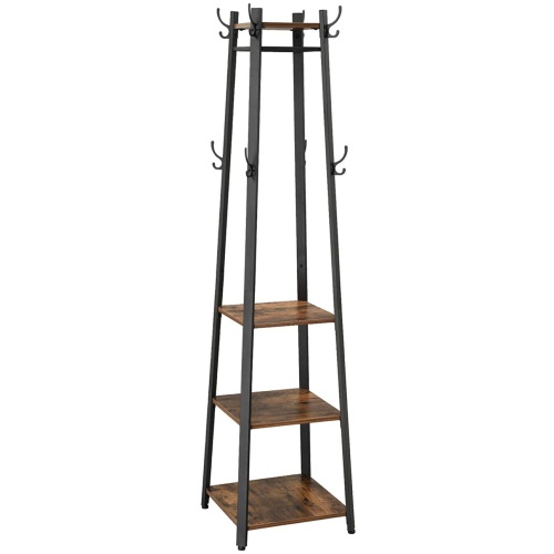 Coat Rack with 3 Shelves with Hooks Rustic Brown and Black