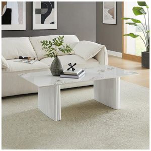 Coffee Table Sintered Stone Top MDF Table Base Glossy White