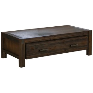 Coffee Table Solid Acacia Wood & Veneer 1 Drawers Storage Chocolate Colour
